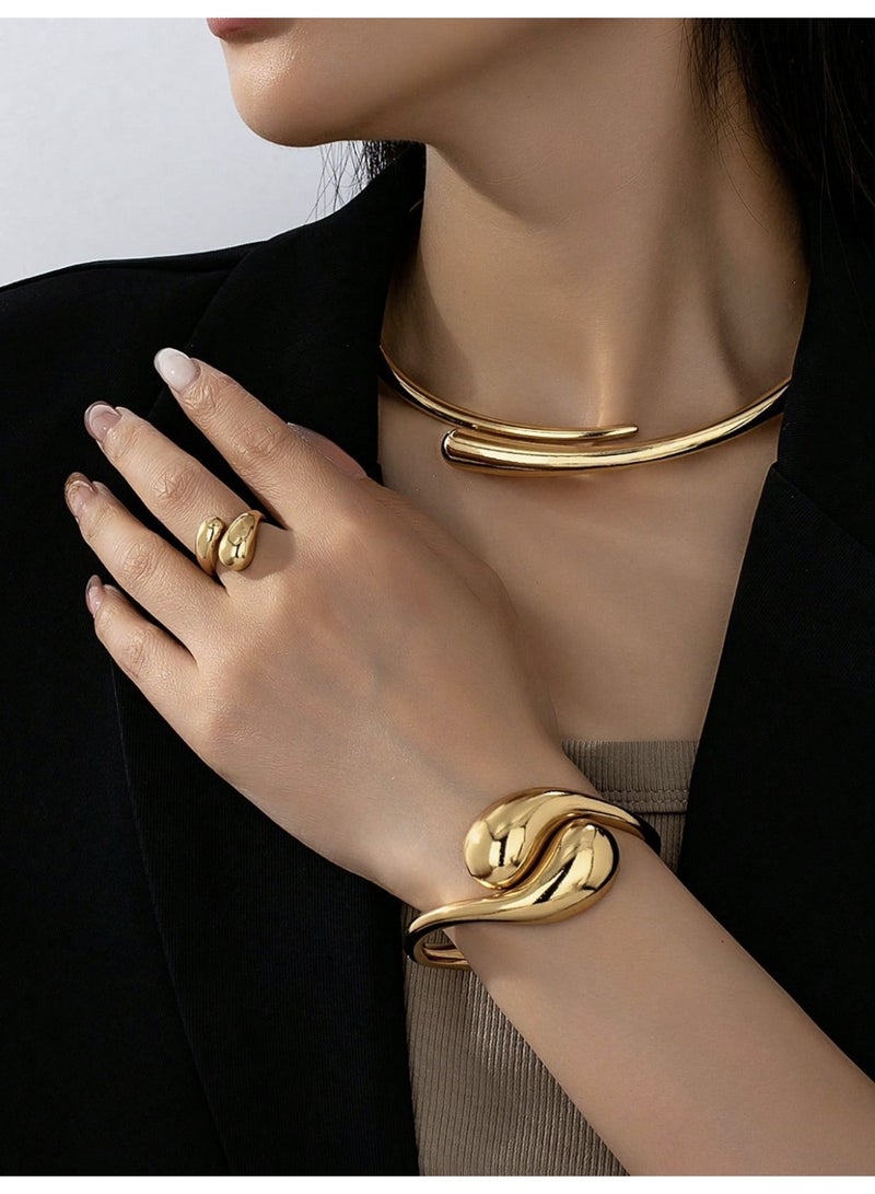 Luxury three-piece accessory set (necklace + ring + bracelet) Geometric Rainwater